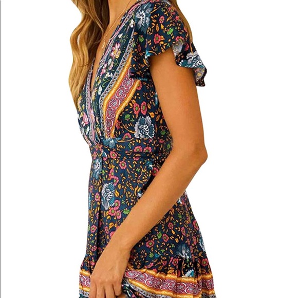 🏆Boho Floral Deep V Midi Dress - Picture 5 of 8